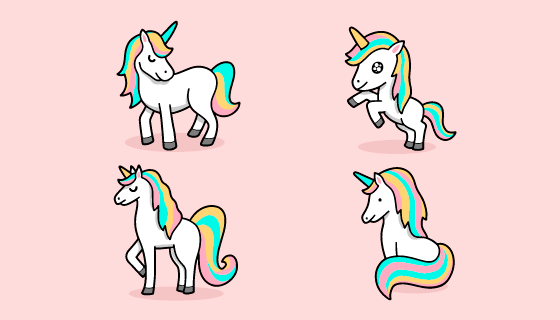 卡哇伊风格独角兽矢量素材(AI/EPS/PNG)