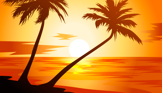 逼真的海滩日落景观矢量素材(AI/EPS)