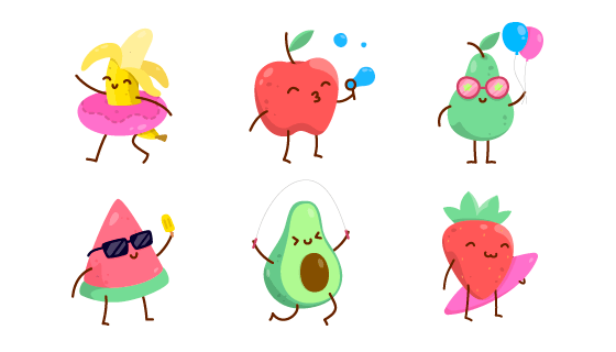 手绘卡哇伊风格水果矢量素材(AI/EPS/PNG)