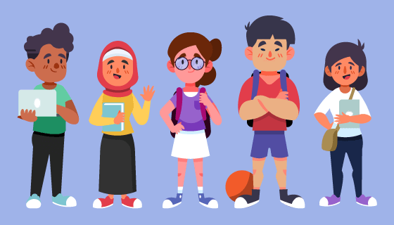 扁平风格可爱的学生矢量素材(AI/EPS/PNG)