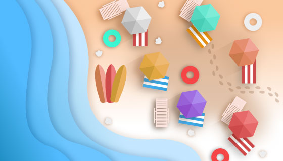 夏天海滩俯视视角矢量素材(AI/EPS)