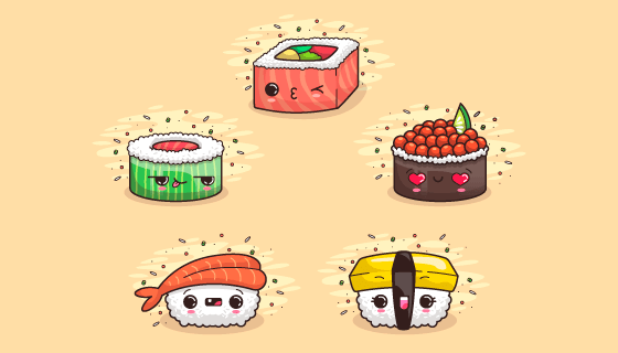 卡哇伊风格寿司矢量素材(AI/EPS/PNG)