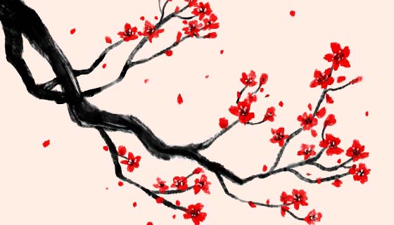 水彩风格樱花背景矢量素材(AI/EPS/PNG)