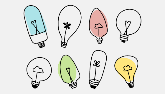 涂鸦风格灯泡矢量素材(EPS/PNG)