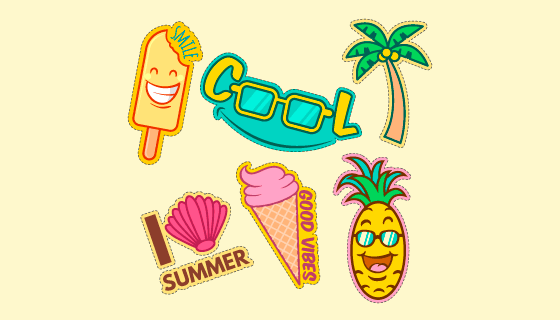 可爱的夏季元素贴纸矢量素材(AI/EPS/PNG)