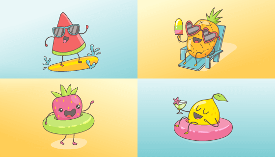 多彩卡哇伊夏日元素矢量素材(AI/EPS/PNG)