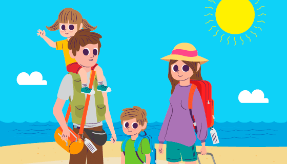 扁平风格一家人旅行矢量素材(AI/EPS/PNG)