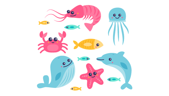 可爱的海洋动物矢量素材(AI/EPS/PNG)