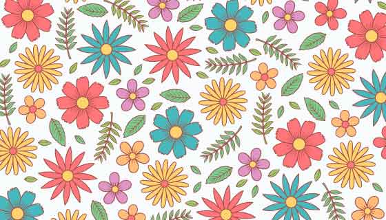 手绘多彩花卉图案背景矢量素材(AI/EPS/PNG)