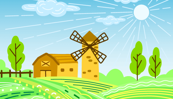 手绘风格农场景观矢量素材(AI/EPS)