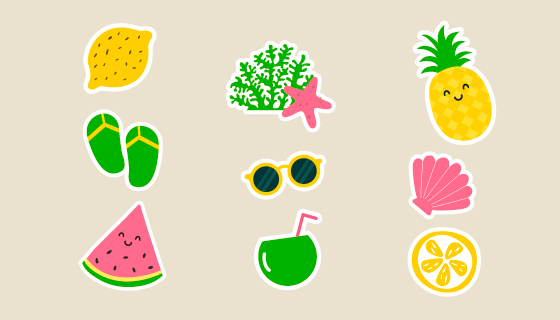 可爱的夏日元素贴纸矢量素材(AI/EPS/PNG)