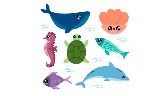 可爱的海洋动物矢量素材(AI/EPS/PNG)