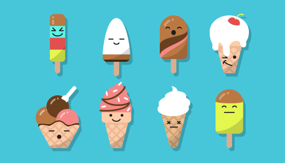 扁平卡哇伊风格雪糕/冰淇淋矢量素材(AI/EPS/PNG)
