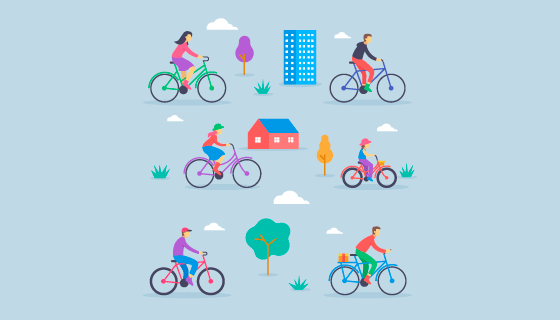 公园里骑自行车的人们矢量素材(AI/EPS/PNG)
