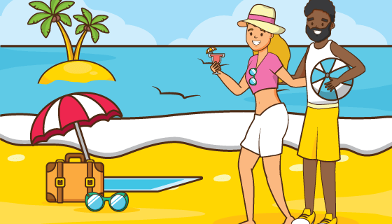 海滩度假的人们矢量素材(EPS)