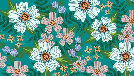 多彩装饰刺绣花卉背景矢量素材(AI/EPS)