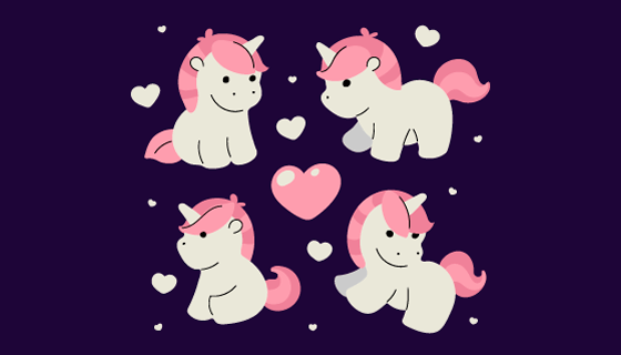 卡哇伊风格独角兽矢量素材(AI/EPS/PNG)