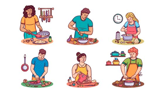 厨房里做饭的人们矢量素材(AI/EPS/PNG)