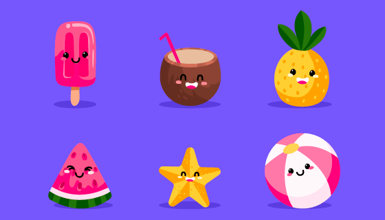 卡哇伊风格夏日元素矢量素材(AI/EPS/PNG)