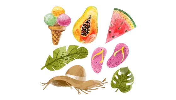 水彩风格夏日元素矢量素材(AI/EPS/PNG)