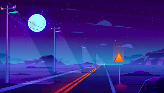 卡通风格夜晚空旷的公路矢量素材(EPS)