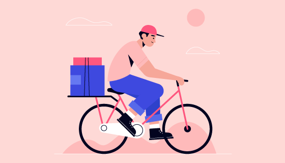 骑自行车送货的快递员矢量素材(AI/EPS/PNG)
