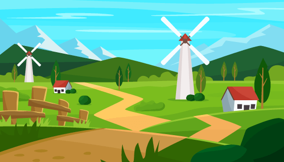 扁平风格农场景观矢量素材(AI/EPS)