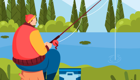 湖边钓鱼的男子矢量素材(AI/EPS)