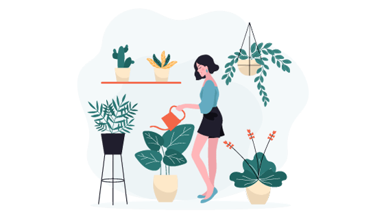 给盆栽浇水的女子矢量素材(AI/EPS/PNG)