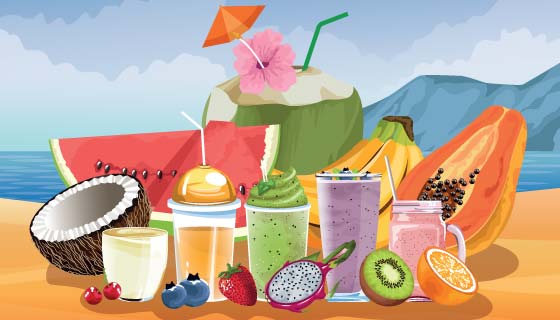 夏天海滩美味水果矢量素材(EPS)
