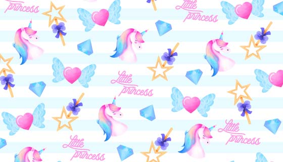 可爱的独角兽图案背景矢量素材(EPS)