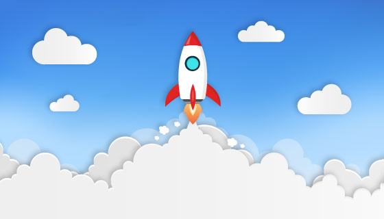 扁平风格火箭起飞背景矢量素材(EPS)