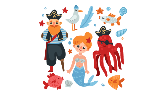 扁平风格海洋人物矢量素材(AI/EPS/PNG)