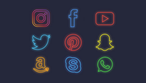 9个霓虹社交媒体图标矢量素材(EPS)