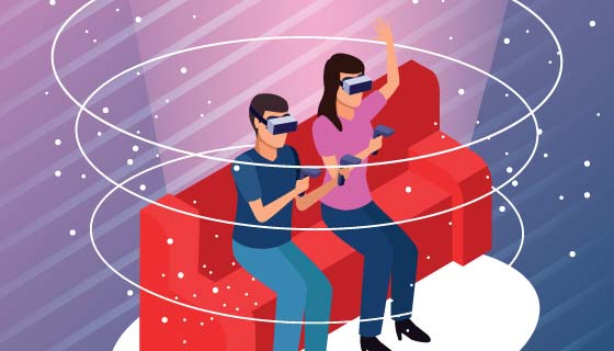 夫妻一起玩VR矢量素材(EPS)