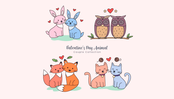 情人节动物情侣系列矢量素材(AI/EPS/PNG)