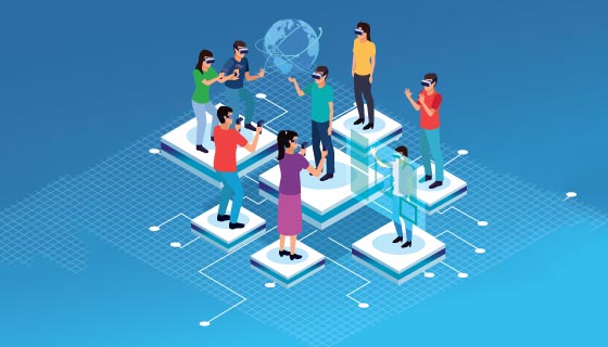 正在体验虚拟现实的人们矢量素材(EPS)