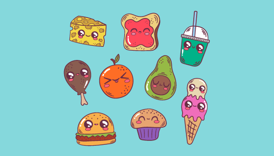 手绘可爱的食物矢量素材(AI/EPS/PNG)