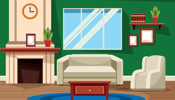 带家具的室内景观矢量素材(EPS)