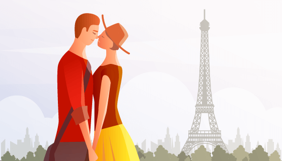 巴黎约会的恋人矢量素材(EPS)