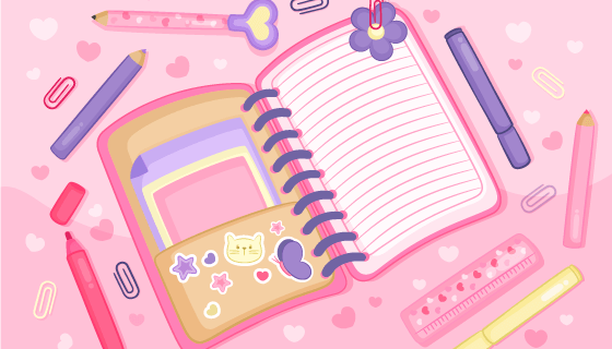 手绘粉色学习工具矢量素材(EPS/AI)