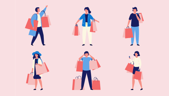 扁平风格购物的人们矢量素材(EPS/AI/PNG)