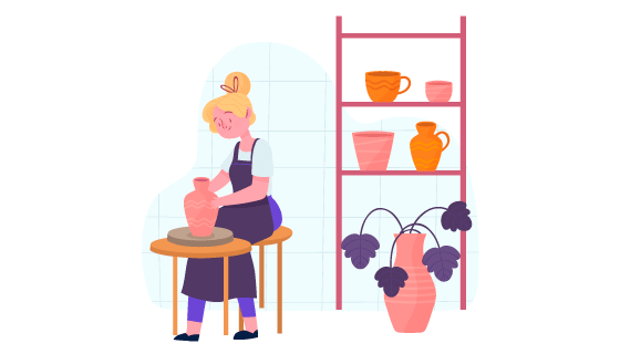 手绘制作陶瓷的女子矢量素材(AI/EPS/PNG)