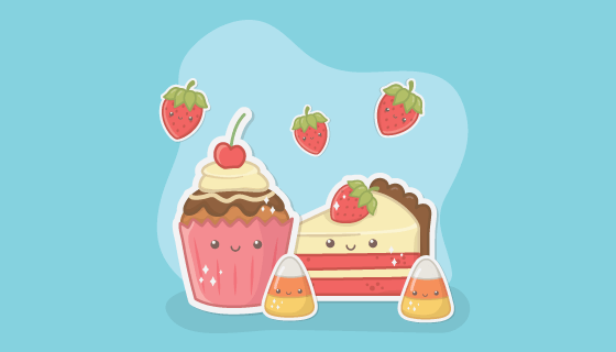 卡哇伊风格美味蛋糕矢量素材(EPS)