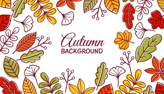手绘秋天叶子背景矢量素材(AI/EPS/PNG)