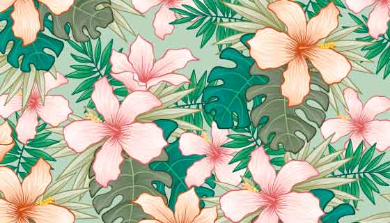 手绘热带花卉背景矢量素材(AI/EPS)