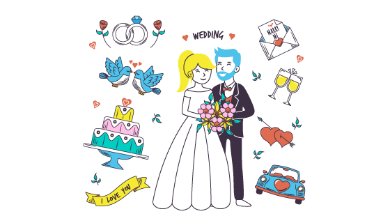 新郎新娘和婚礼元素矢量素材(AI/EPS/PNG)