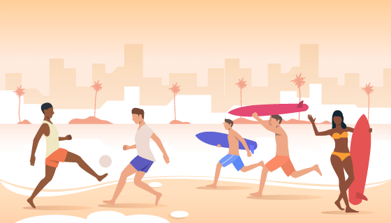 海滩上尽情玩耍的人们矢量素材(EPS)