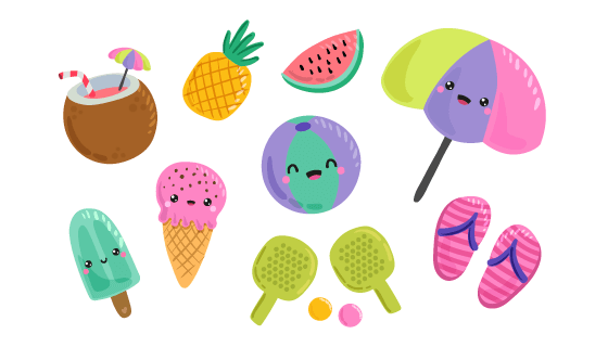 卡哇伊风格夏日元素矢量素材(AI/EPS/PNG)