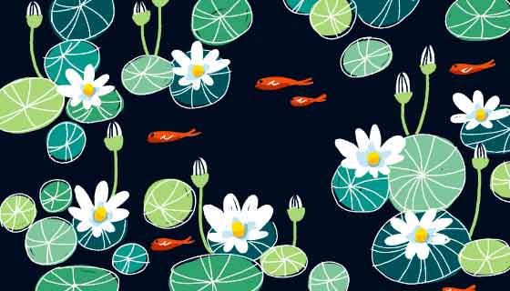 手绘荷塘景色背景矢量素材(EPS)